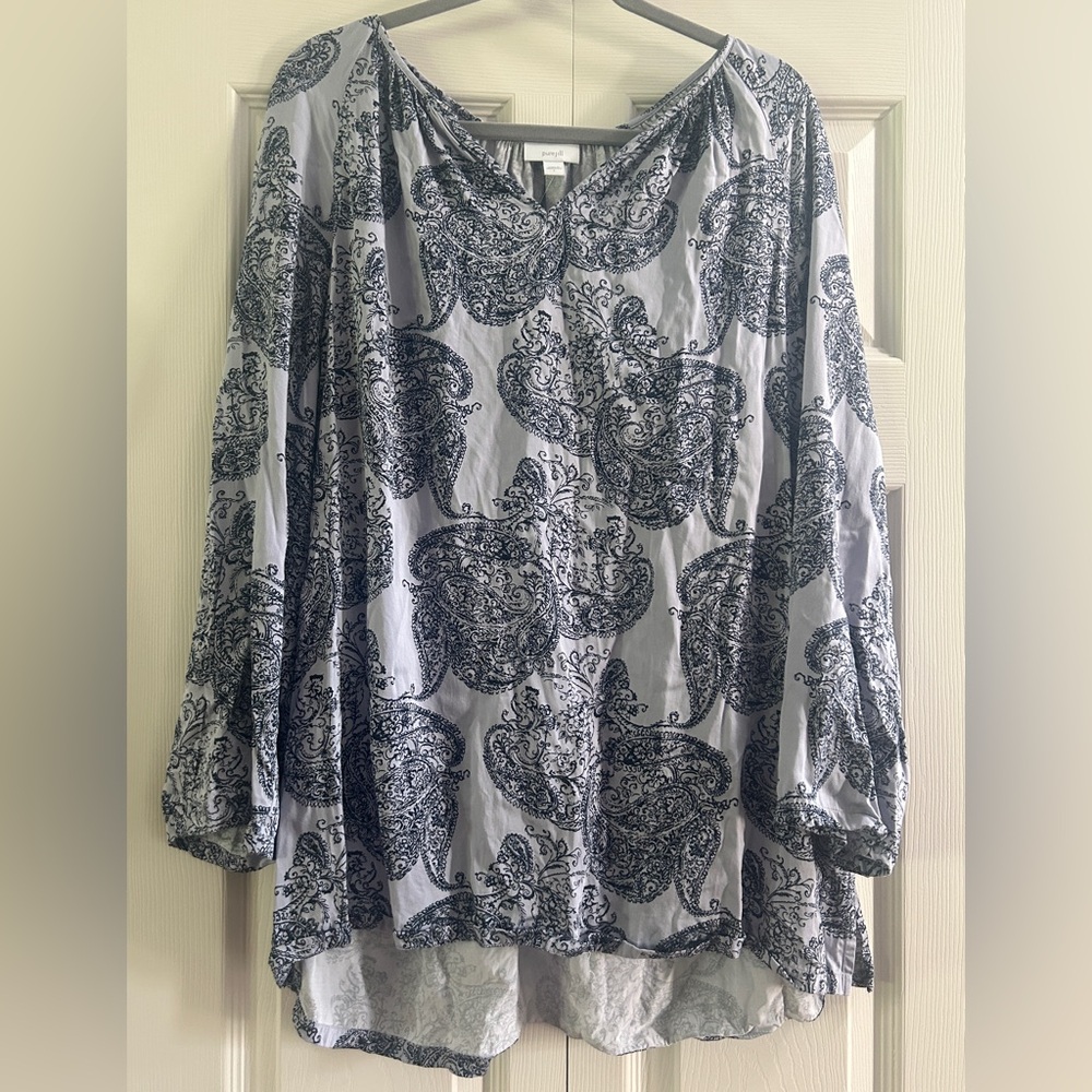 J Jill Blouse Women’s Size L Blue Paisley Pure Jill Long Sleeve Tunic Top